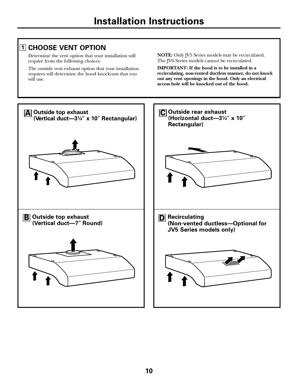 Installation instructions, Ac b | GE JV535 User Manual | Page 10 / 40