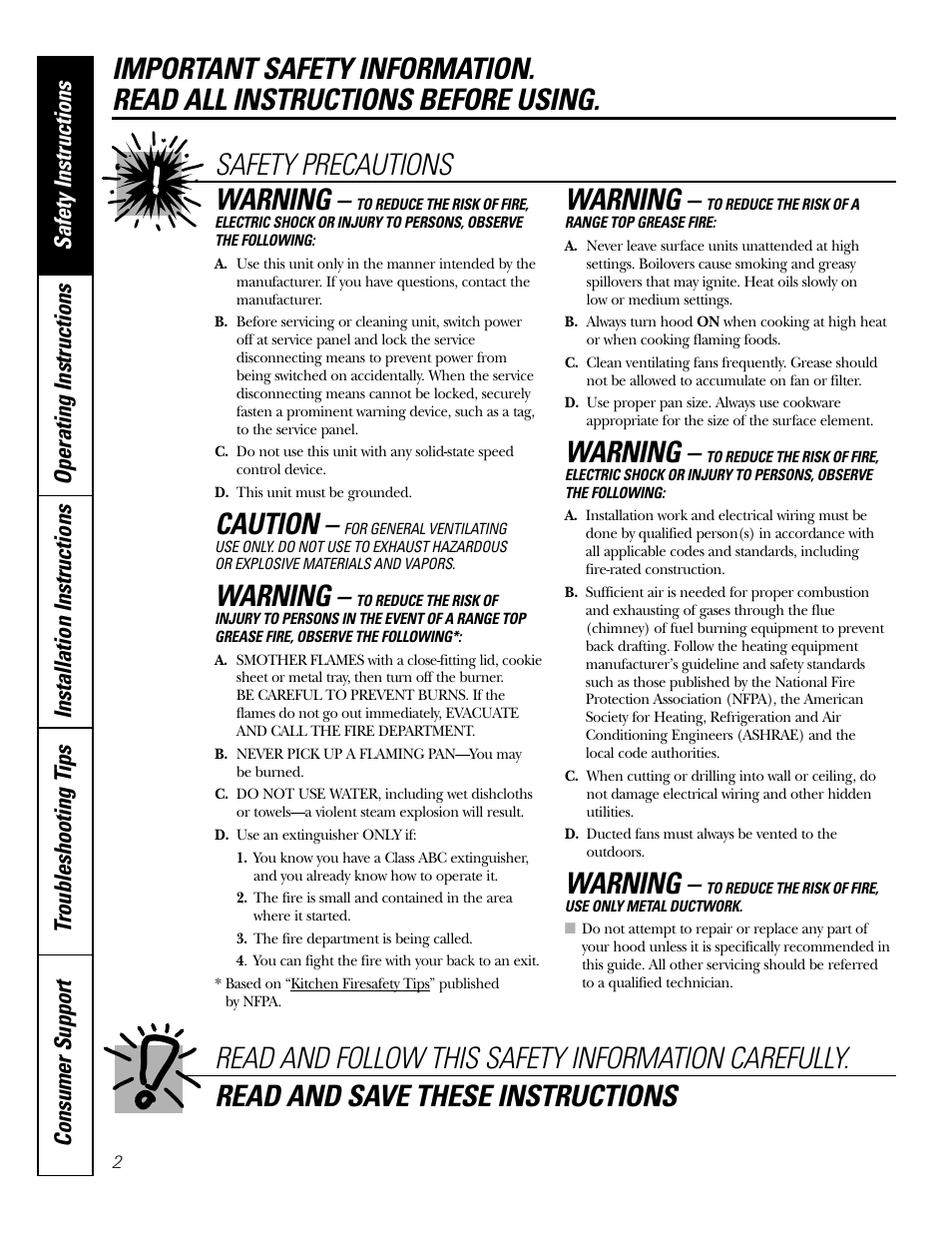 Safety information, Caution, Warning | GE JV535 User Manual | Page 2 / 40