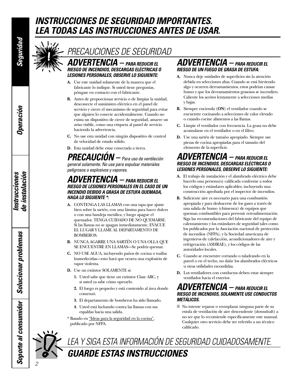 Información de seguridad, Precaución, Advertencia | GE JV535 User Manual | Page 22 / 40