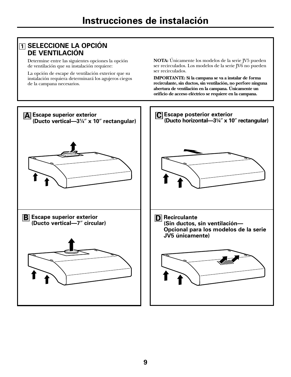 Instrucciones de instalación, Ac b | GE JV535 User Manual | Page 29 / 40