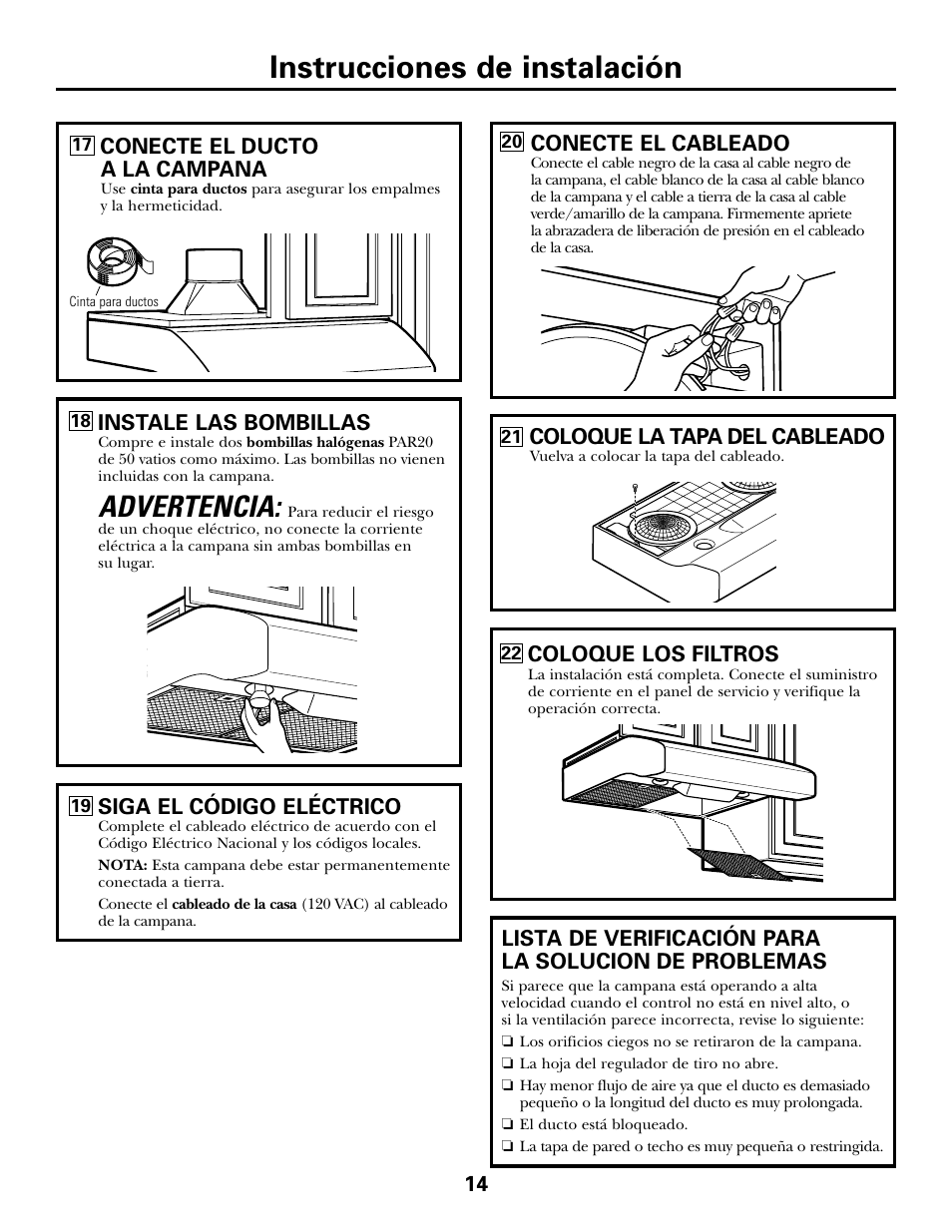 Instrucciones de instalación, Advertencia | GE JV535 User Manual | Page 34 / 40