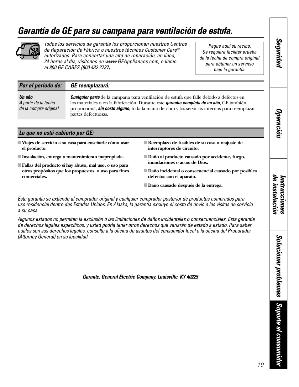 Garantía | GE JV535 User Manual | Page 39 / 40