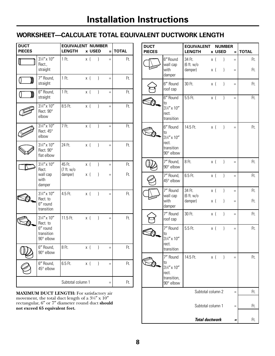 Installation instructions | GE JV535 User Manual | Page 8 / 40