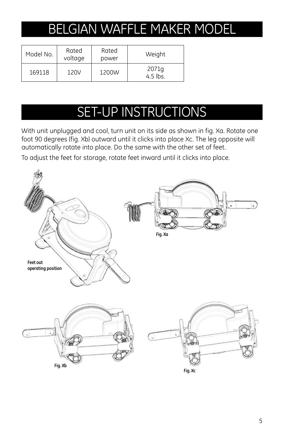 Belgian waffle maker model, Set-up instructions | GE 681131691185 User Manual | Page 5 / 8
