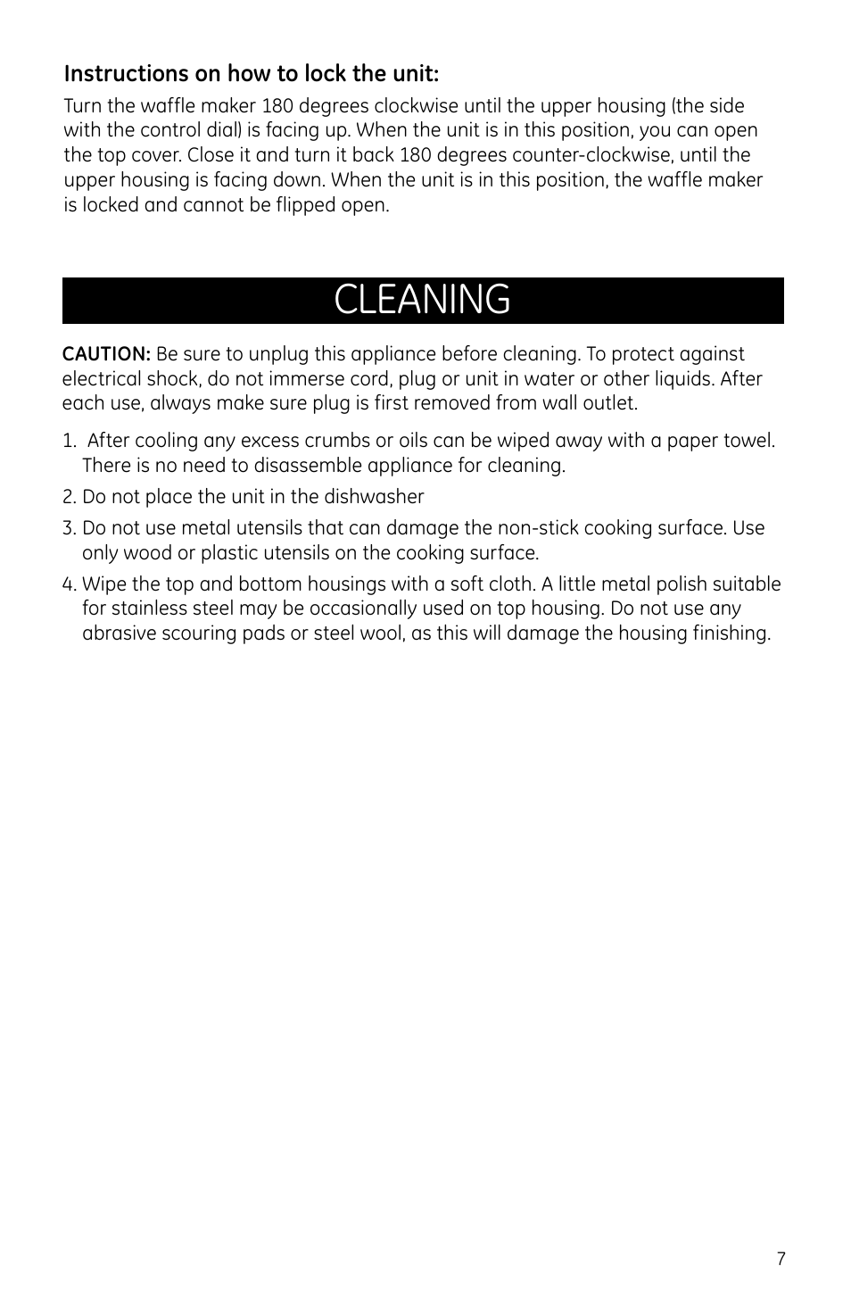 Cleaning | GE 681131691185 User Manual | Page 7 / 8