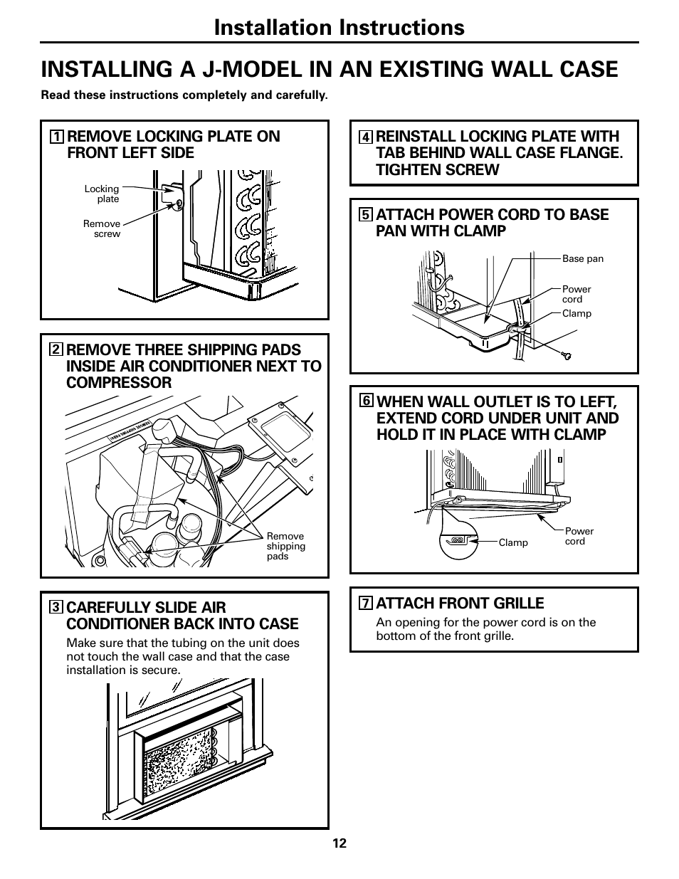 Installation instructions, Installing a j-model in an existing wall case | GE 10 DCB User Manual | Page 12 / 68