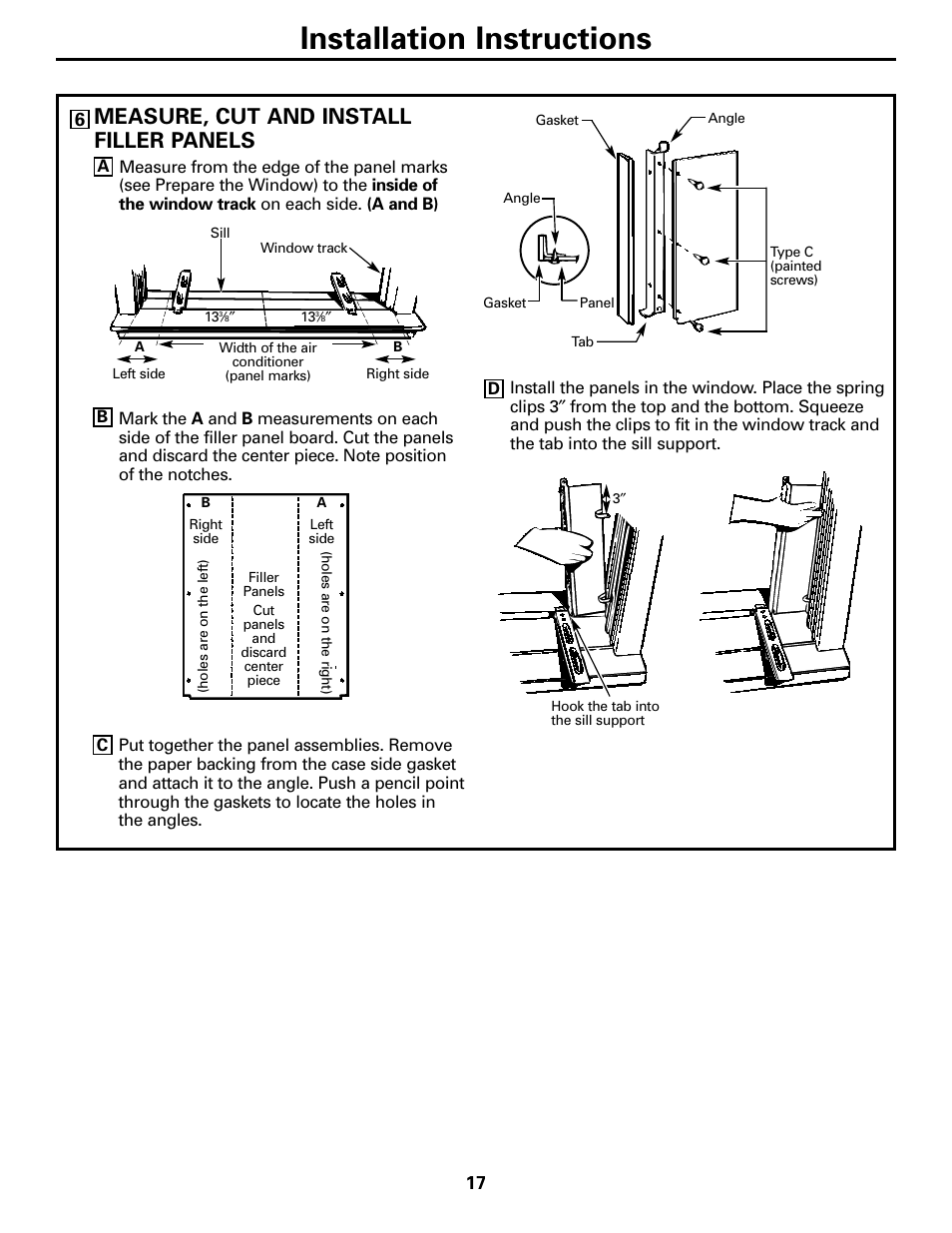 Installation instructions, Measure, cut and install filler panels | GE 10 DCB User Manual | Page 17 / 68