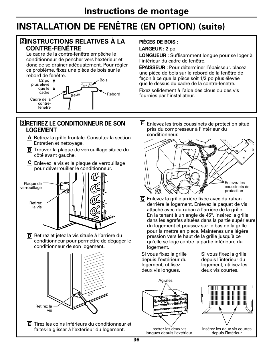 Instructions relatives à la contre-fenêtre, Retirez le conditionneur de son logement | GE 10 DCB User Manual | Page 36 / 68