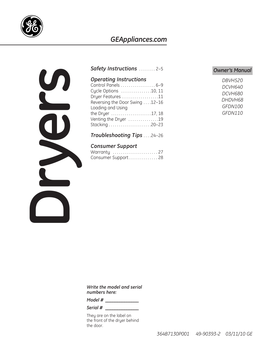 GE 364B7130P001 User Manual | 56 pages