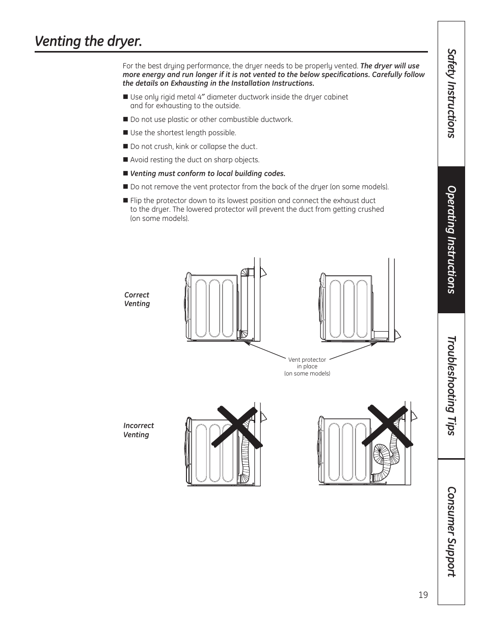 Venting the dryer | GE 364B7130P001 User Manual | Page 19 / 56