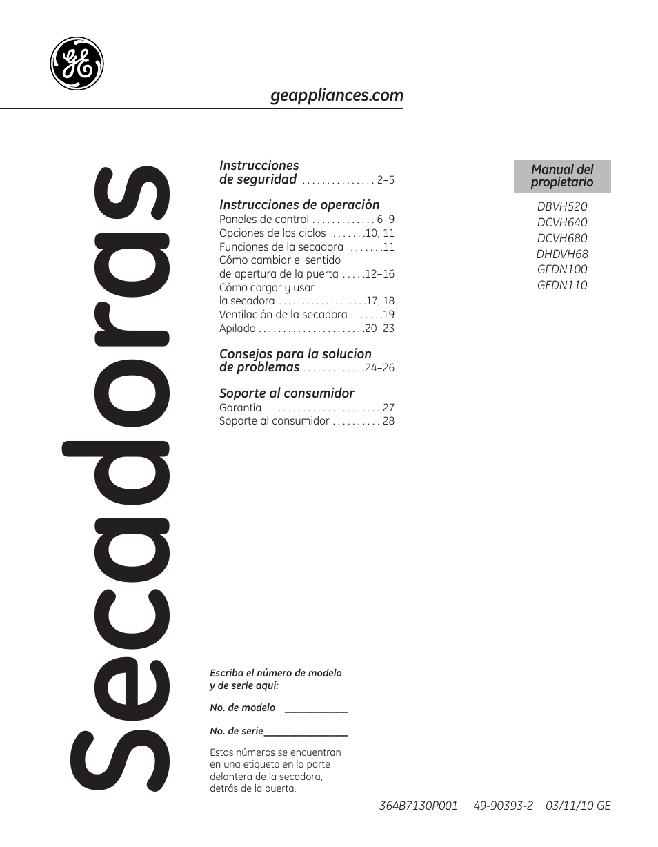 90393-2_sp, Se ca do ra s | GE 364B7130P001 User Manual | Page 29 / 56