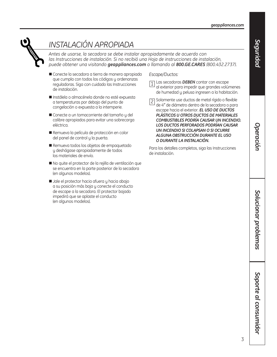 Instalaciónapropiada | GE 364B7130P001 User Manual | Page 31 / 56