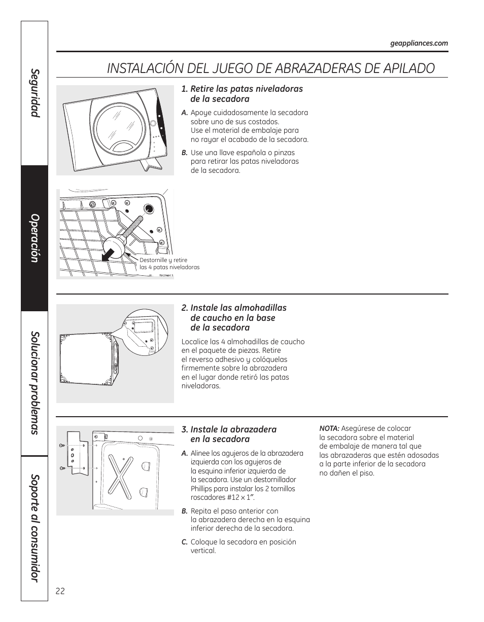 Instalacióndeljuegodeabrazaderasdeapilado | GE 364B7130P001 User Manual | Page 50 / 56