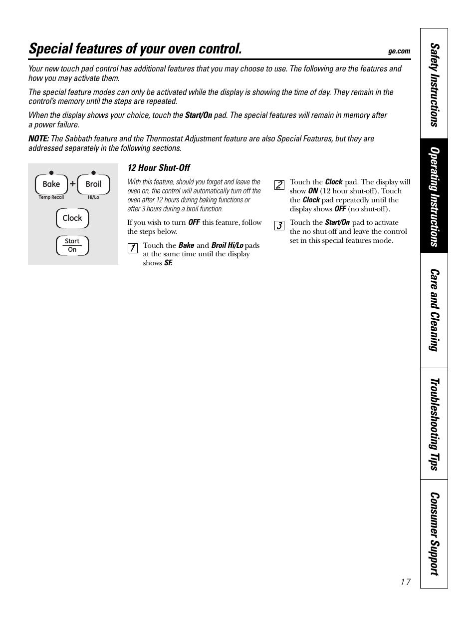 Special features, Special features of your oven control | GE EER4001 User Manual | Page 17 / 36