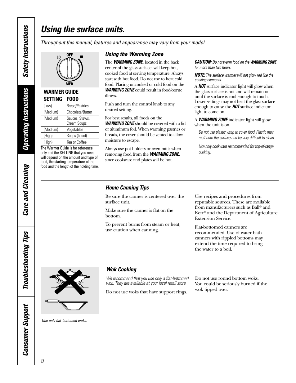 Using the surface units | GE EER4001 User Manual | Page 8 / 36