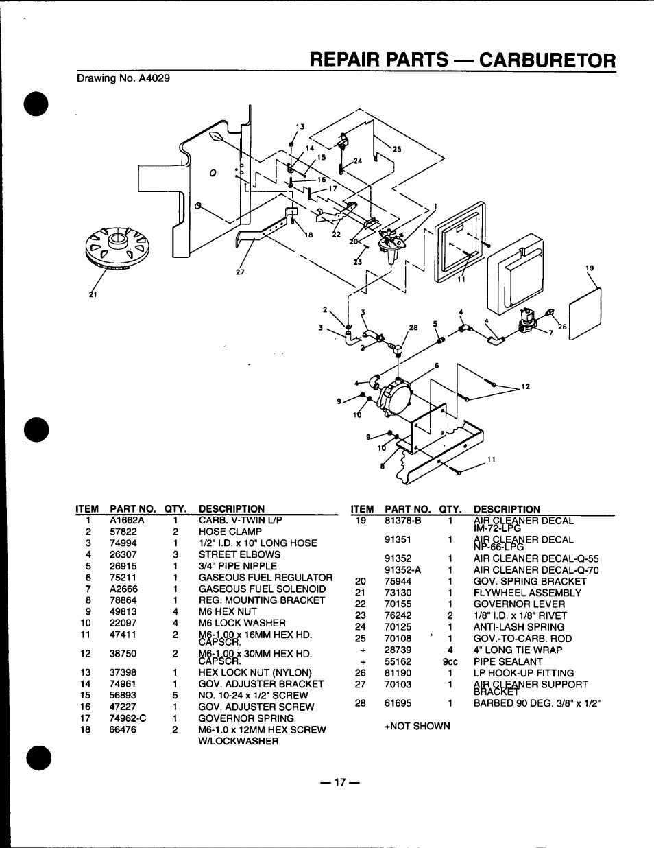 Repair parts — carburetor | GE A4021 User Manual | Page 19 / 32
