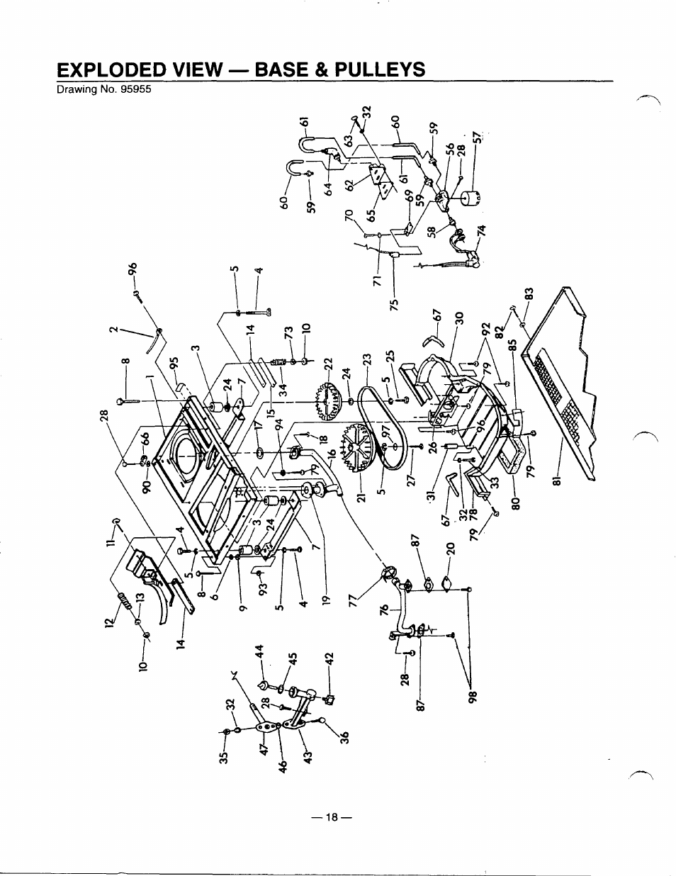 Exploded view — base & pulleys | GE A4021 User Manual | Page 20 / 32