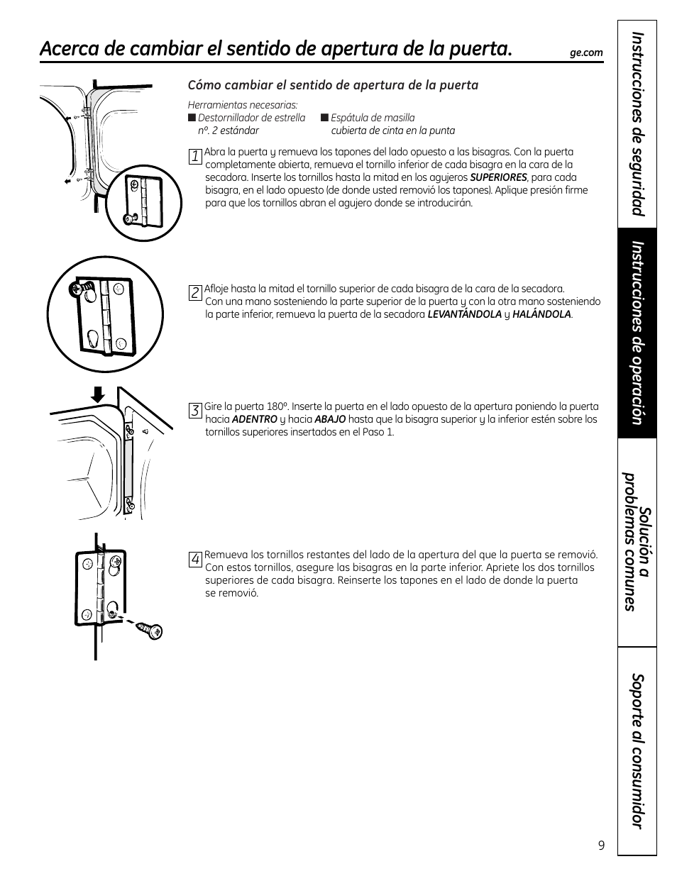 Cómo cambiar la puerta | GE DLLSR33 User Manual | Page 25 / 32
