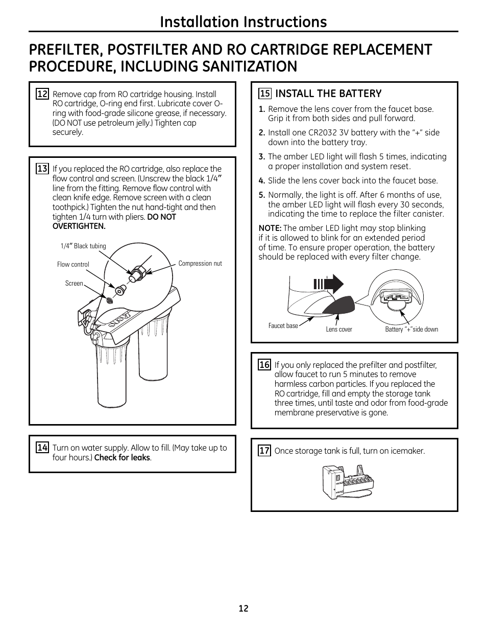 Installation instructions, Install the battery | GE GXRM10RBL User Manual | Page 12 / 64