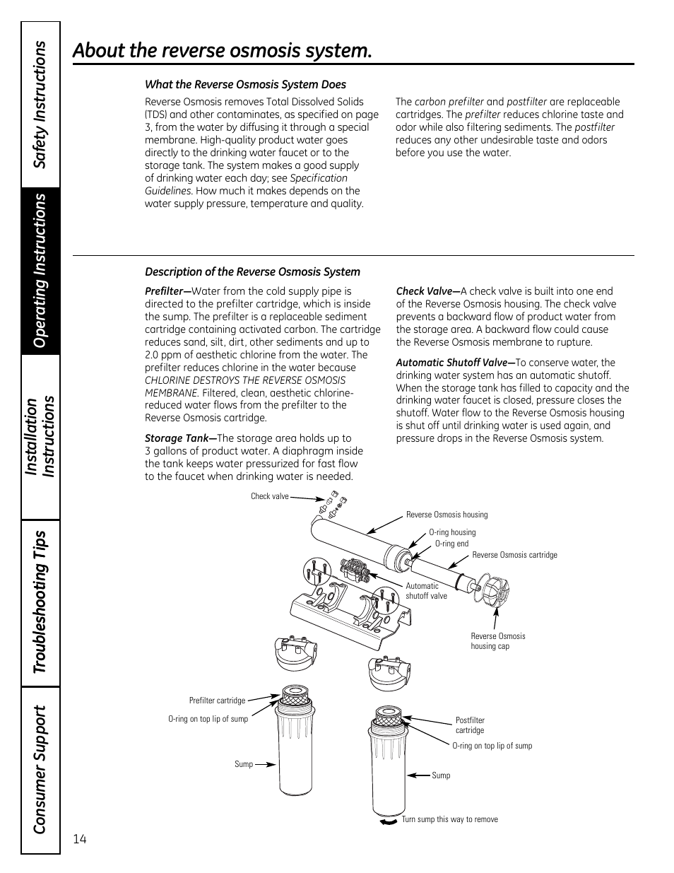 About the reverse osmosis system | GE GXRM10RBL User Manual | Page 14 / 64