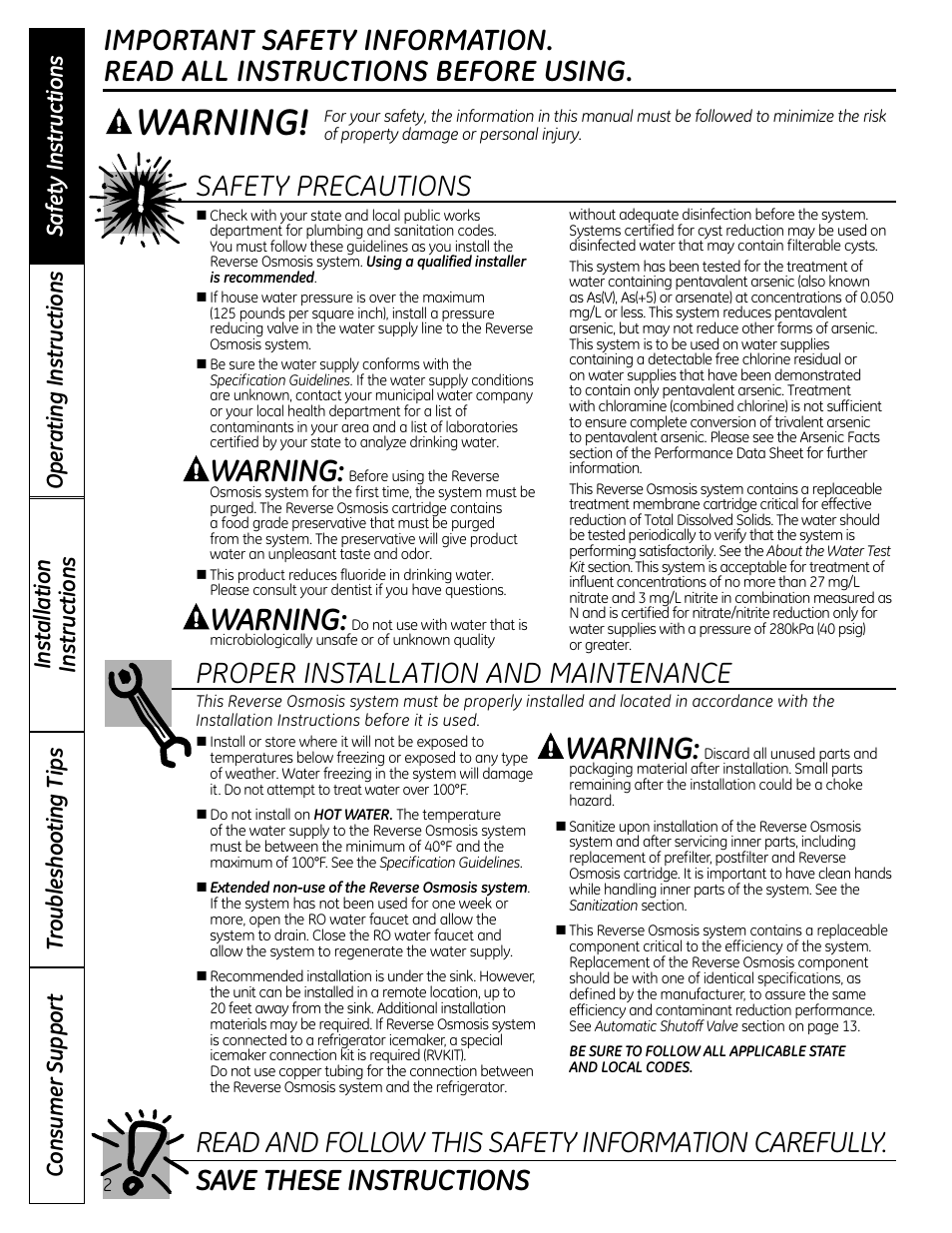 Warning | GE GXRM10RBL User Manual | Page 2 / 64