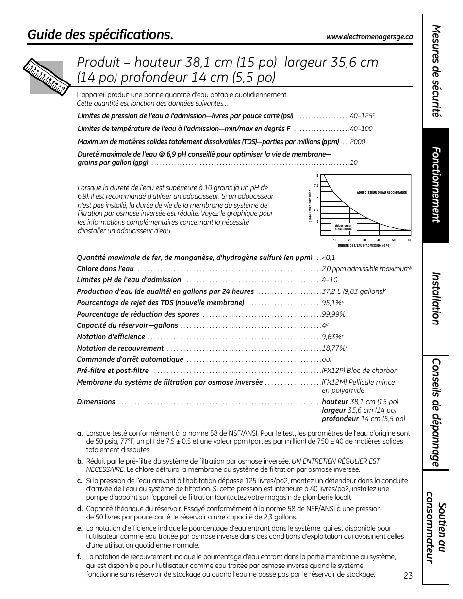 Guide des spécifications | GE GXRM10RBL User Manual | Page 23 / 64