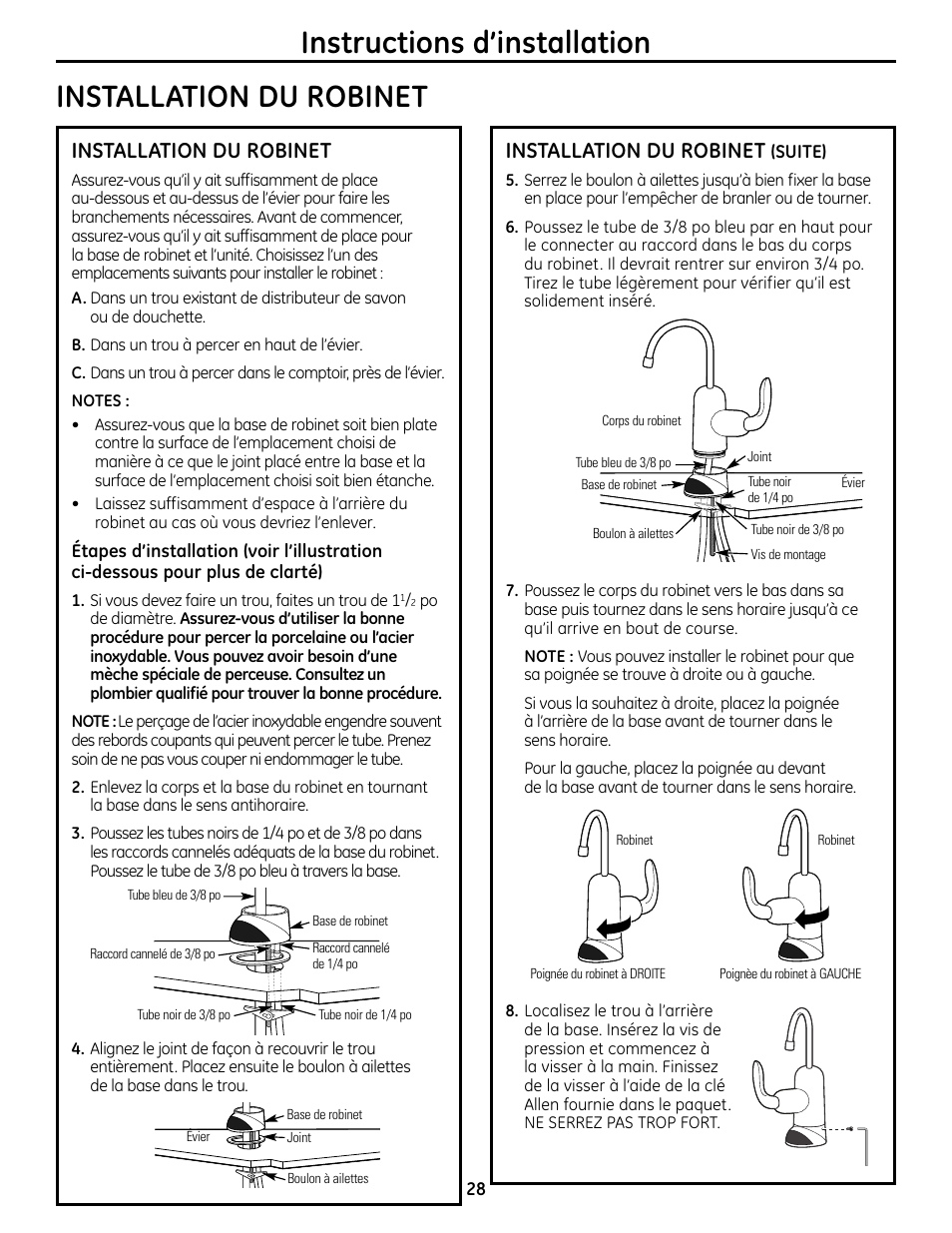 Installation du robinet | GE GXRM10RBL User Manual | Page 28 / 64