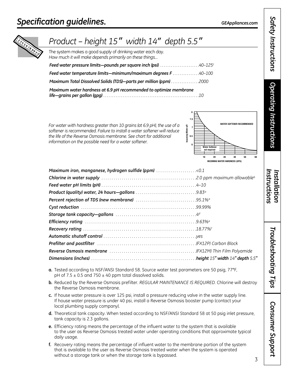 Specification guidelines, Product – height 15 ” width 14, Depth 5.5 | GE GXRM10RBL User Manual | Page 3 / 64