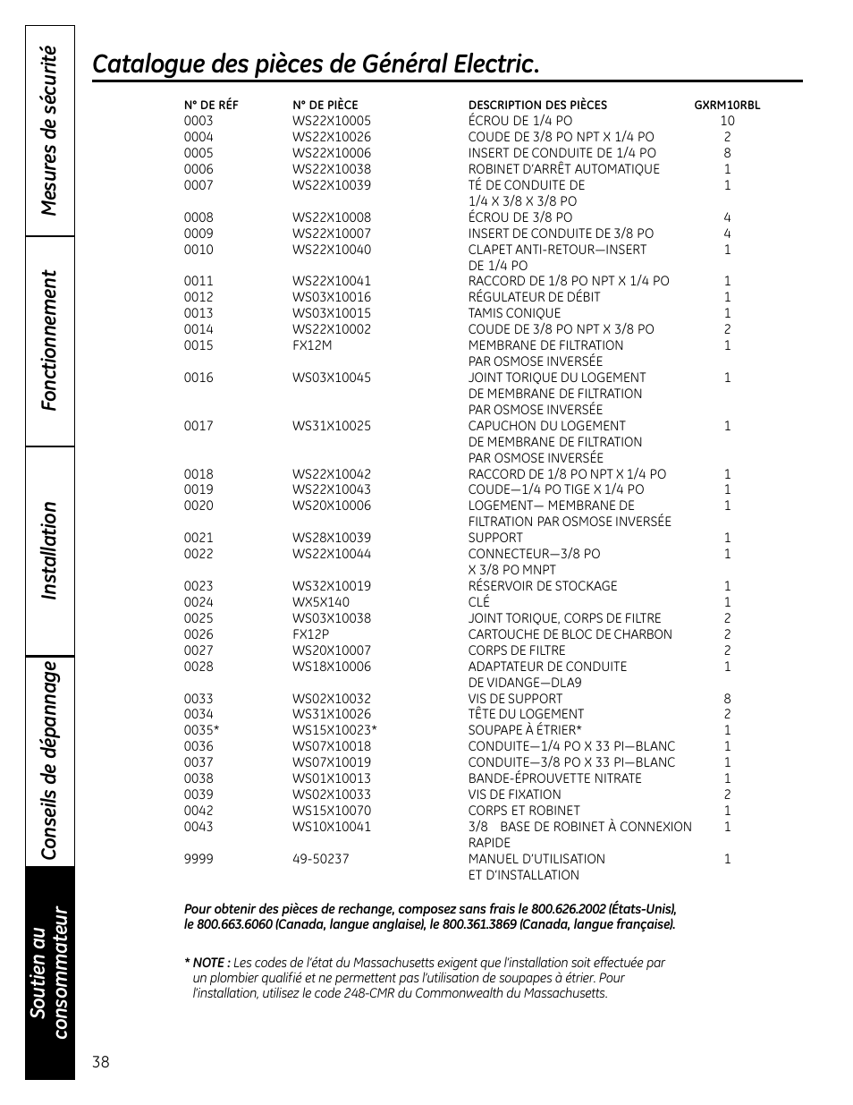 Catalogue des pièces de général electric | GE GXRM10RBL User Manual | Page 38 / 64