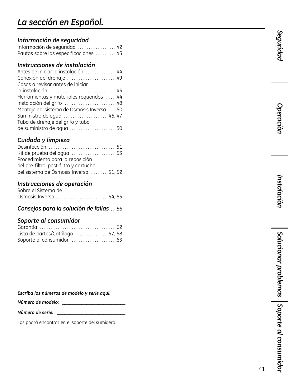 La sección en español | GE GXRM10RBL User Manual | Page 41 / 64