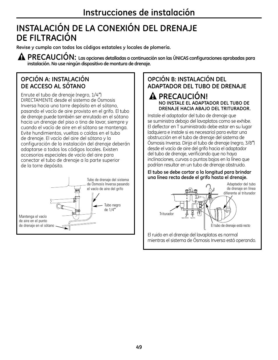 Precaución, Opción a: instalación de acceso al sótano | GE GXRM10RBL User Manual | Page 49 / 64