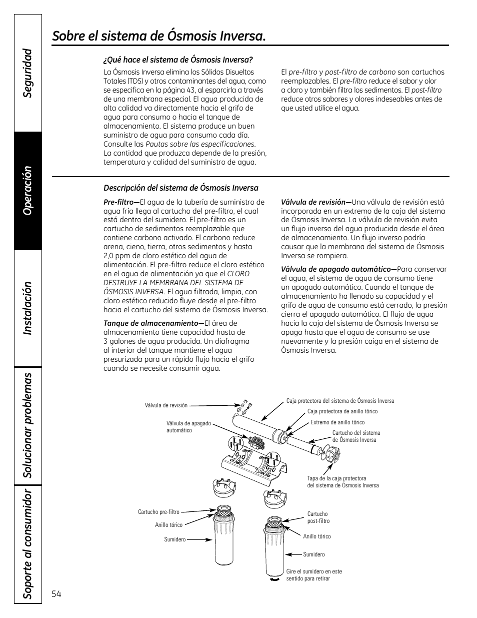 Sobre el sistema de ósmosis inversa | GE GXRM10RBL User Manual | Page 54 / 64