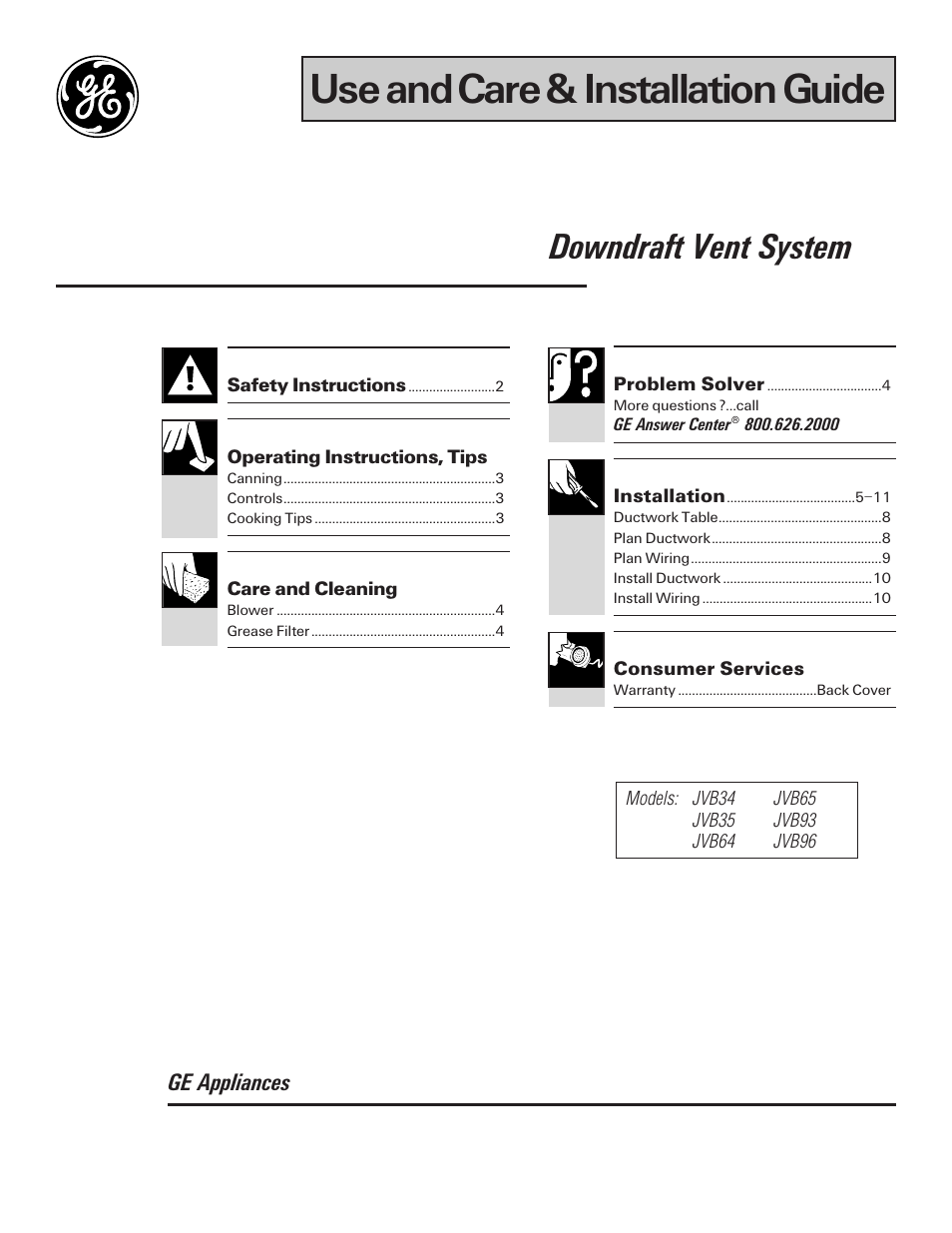 GE JVB65 User Manual | 12 pages