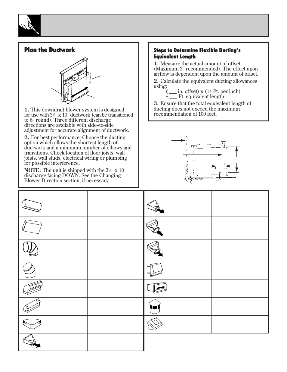 Ductwork table, Plan ductwork, Ductwork table plan ductwork | Installation instructions, Plan the ductwork, Continued) | GE JVB65 User Manual | Page 8 / 12