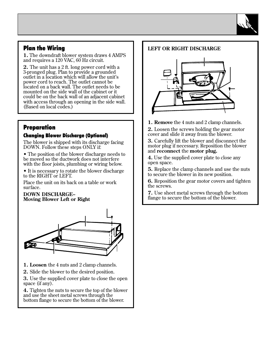 Plan wiring, Plan the wiring, Preparation | Changing blower discharge (optional) | GE JVB65 User Manual | Page 9 / 12
