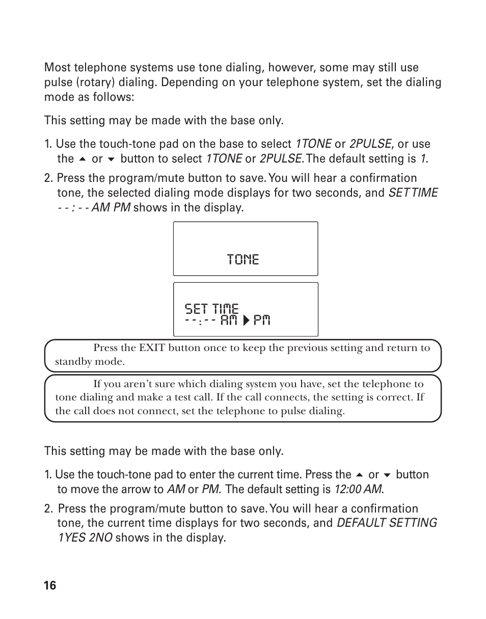 Tone set time - - : - - am pm | GE 21015 User Manual | Page 16 / 108