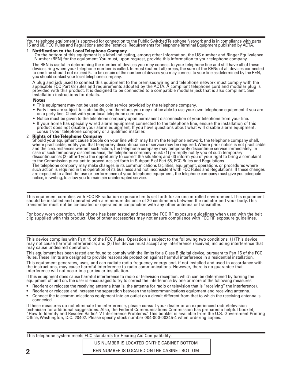Fcc rf r, Hac) | GE 21015 User Manual | Page 2 / 108