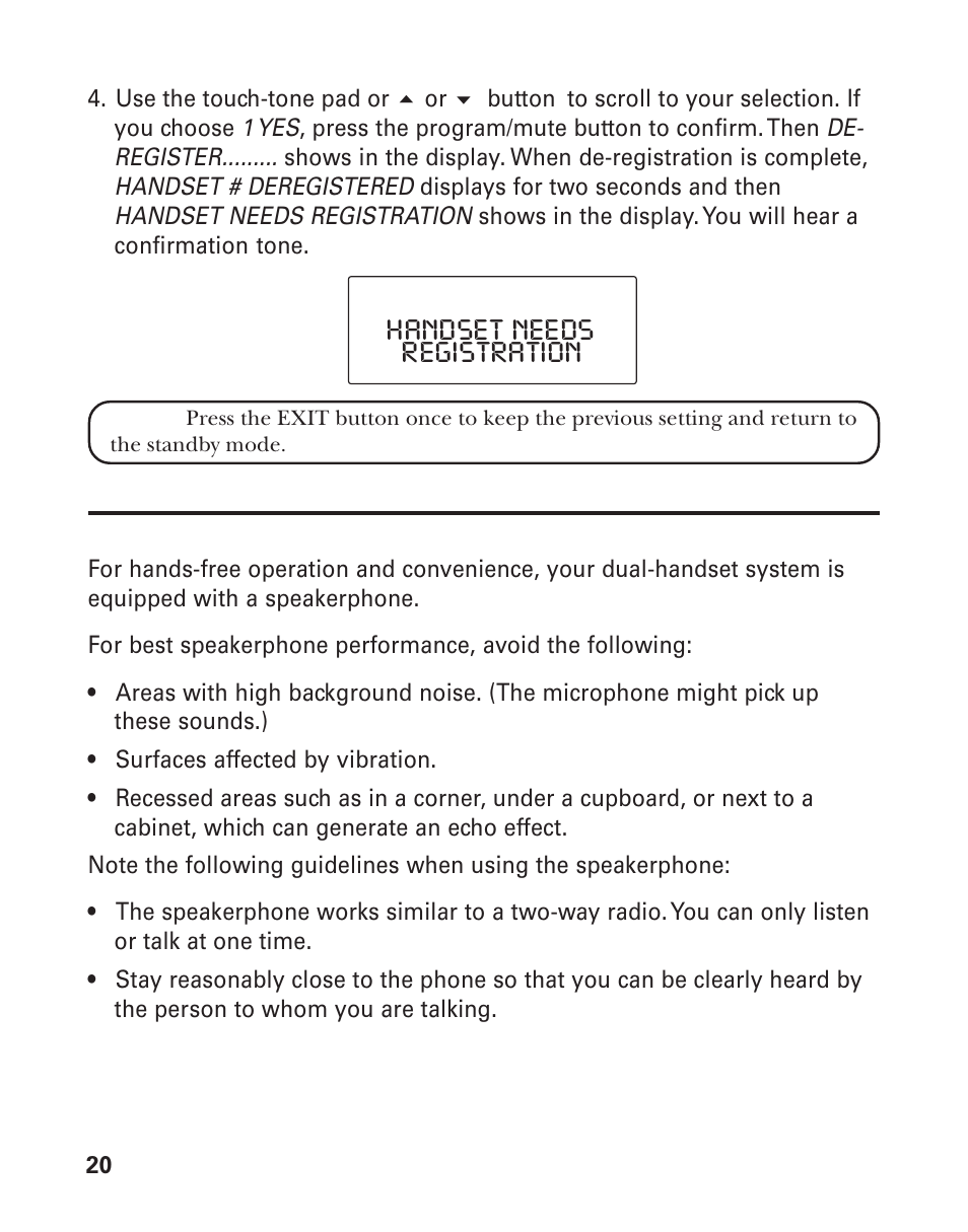 Handset needs registration | GE 21015 User Manual | Page 20 / 108