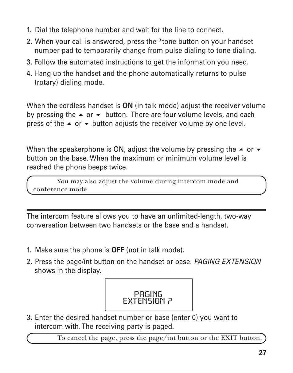 Extension ? paging | GE 21015 User Manual | Page 27 / 108