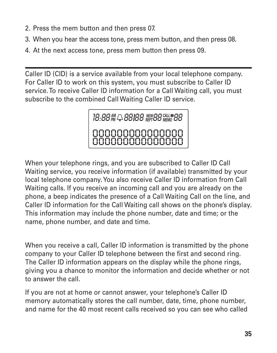 Id (cid) | GE 21015 User Manual | Page 35 / 108