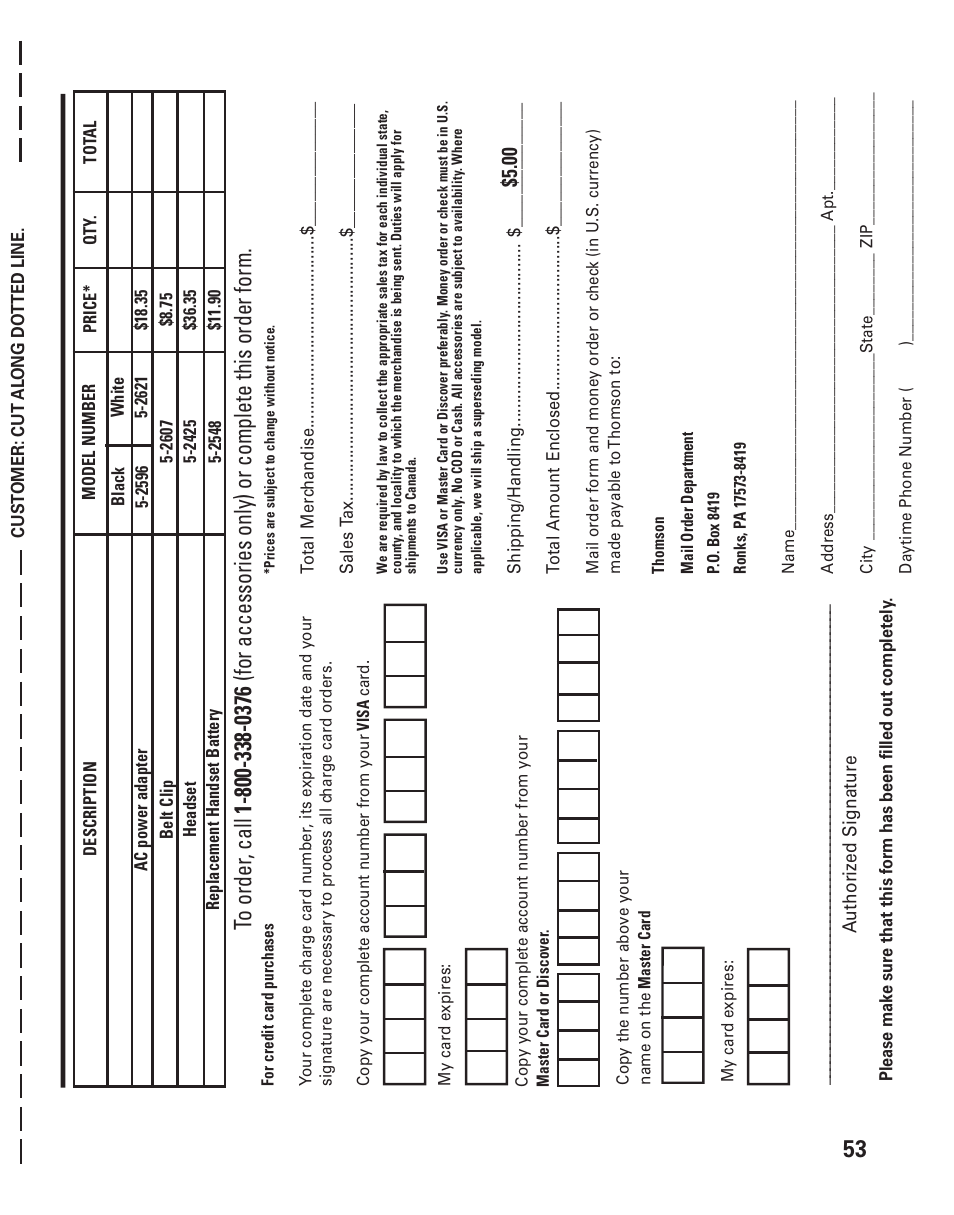 Ccessor y, Rder | GE 21015 User Manual | Page 53 / 108