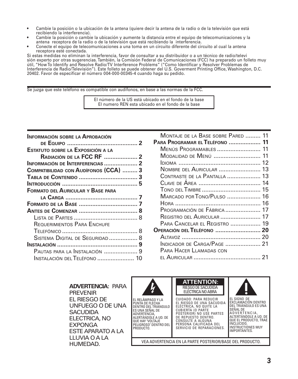 Cca), Ompatibilidad, Udífonos | Abla, Ontenido | GE 21015 User Manual | Page 57 / 108