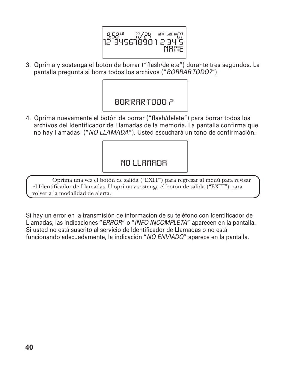 Borrar todo ? no llamada | GE 21015 User Manual | Page 94 / 108