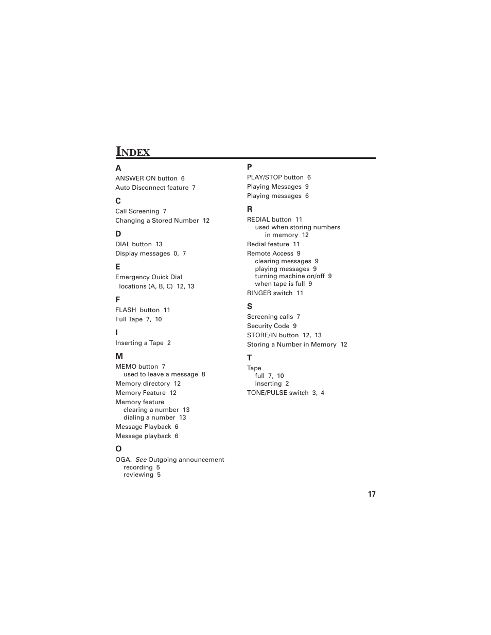 Ndex | GE 2-9824 User Manual | Page 17 / 18