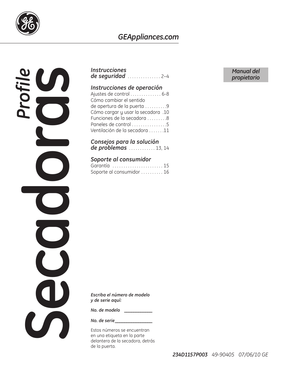 90405 spv05, Se ca do ra s, Pr ofile | GE 49-90405 User Manual | Page 17 / 32