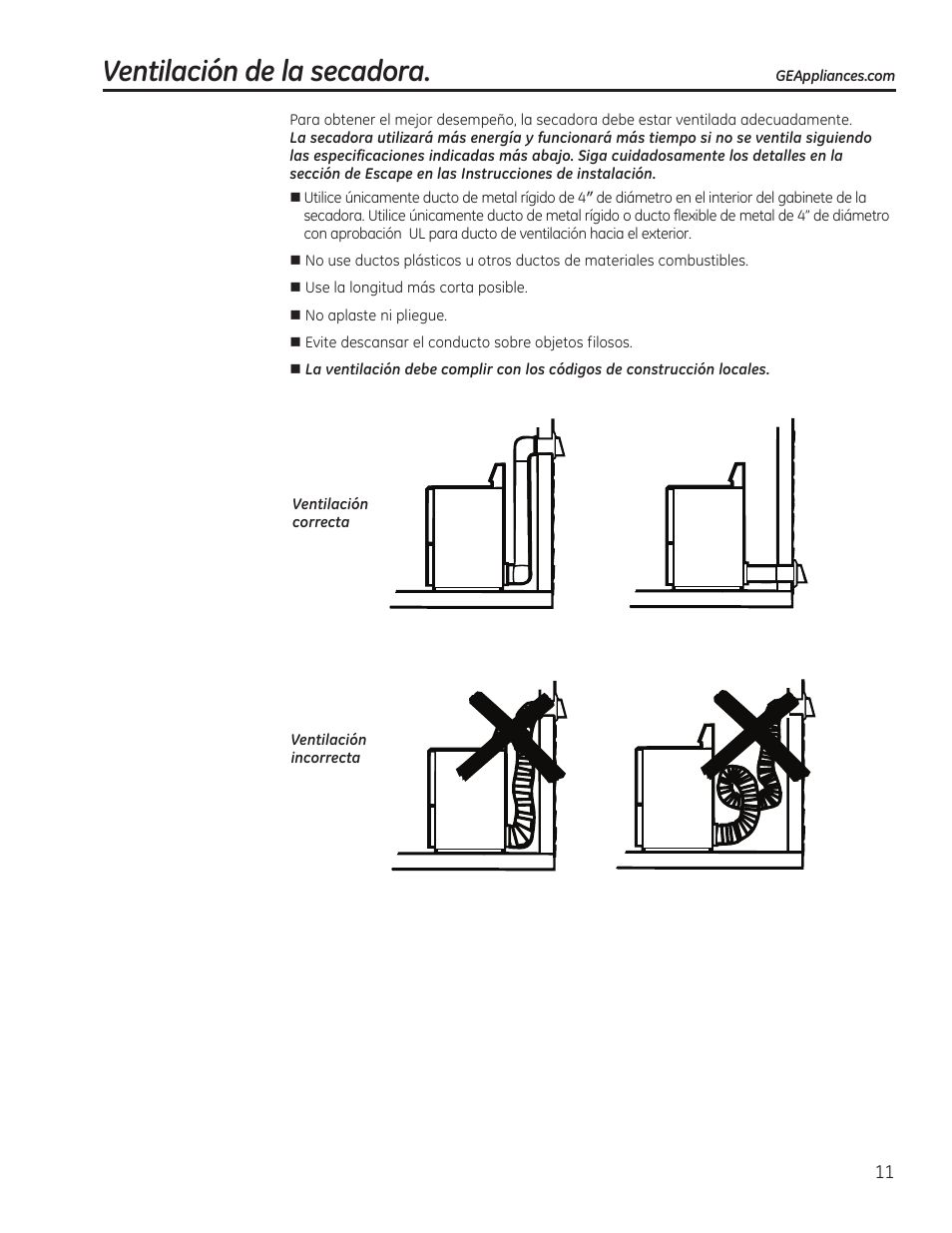 Ventilación de la secadora | GE 49-90405 User Manual | Page 27 / 32