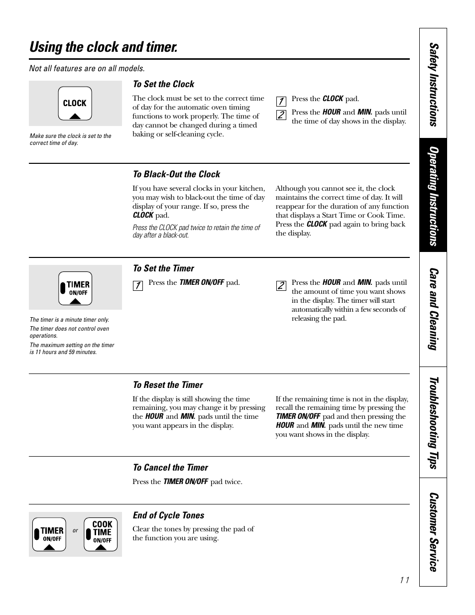 Clock and timer, Using the clock and timer | GE 49-80038 User Manual | Page 11 / 28