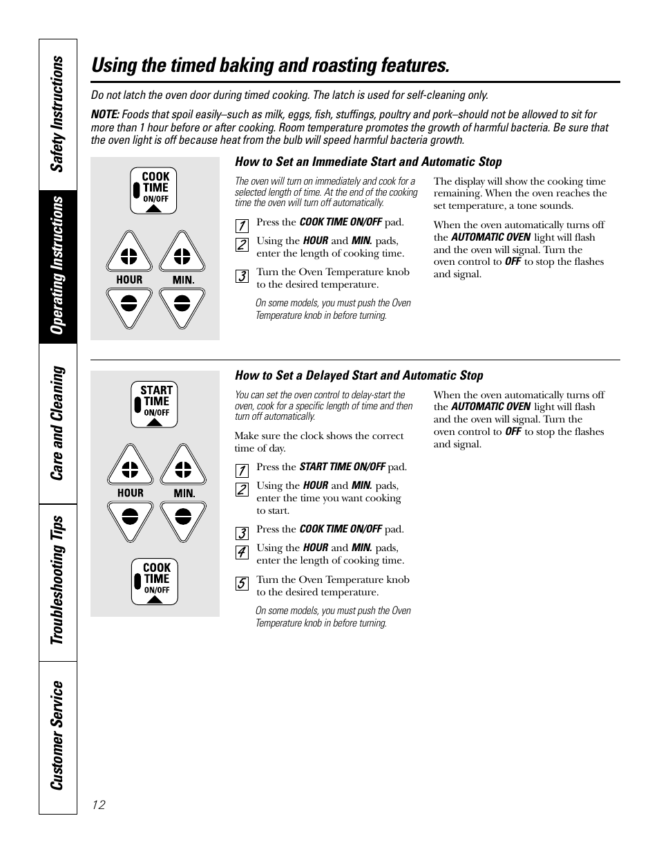 Timed baking and roasting features, Using the timed baking and roasting features | GE 49-80038 User Manual | Page 12 / 28