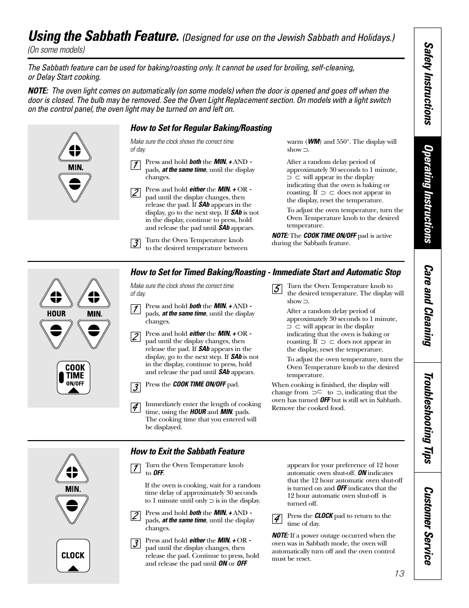 Sabbath feature, Using the sabbath feature | GE 49-80038 User Manual | Page 13 / 28