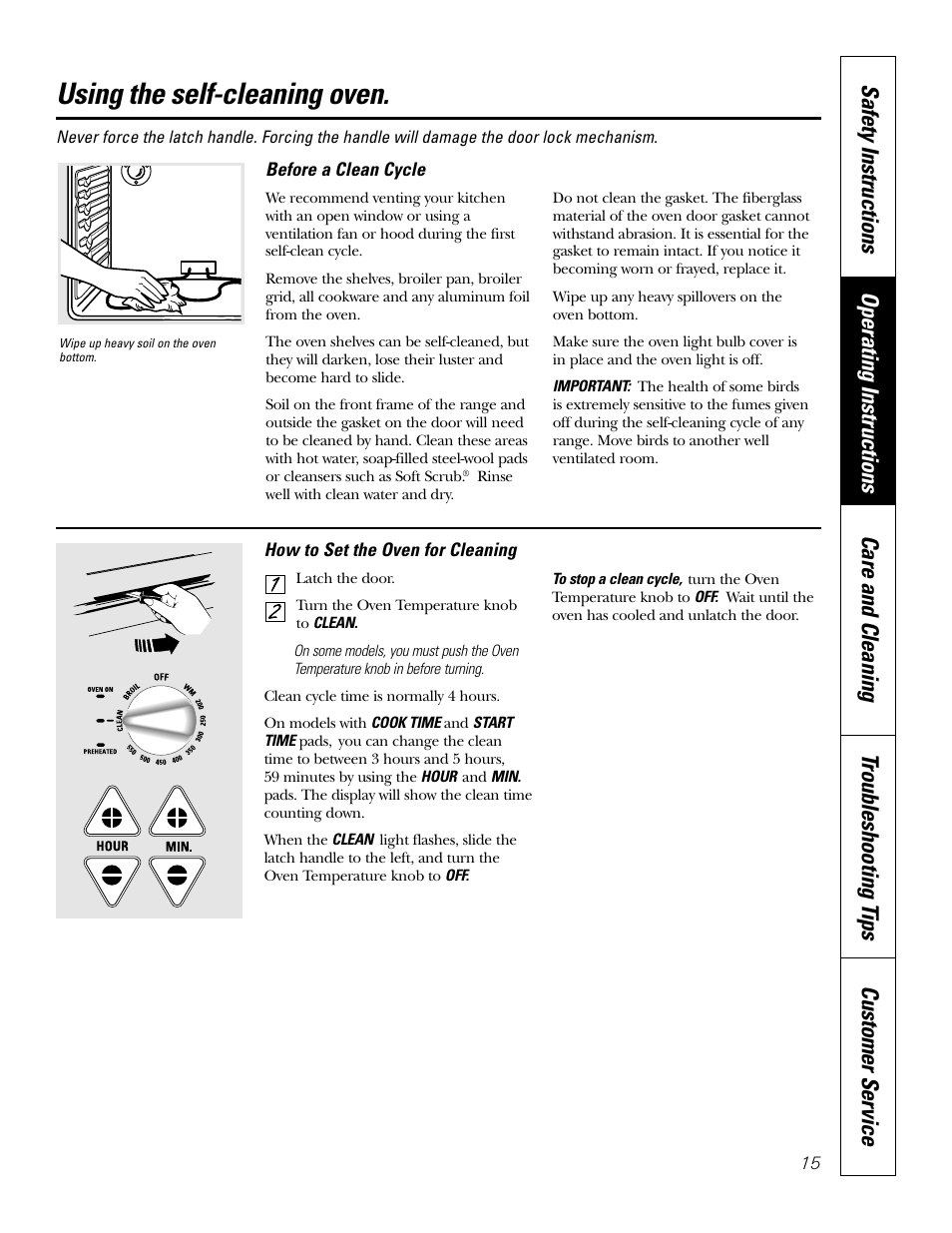 Self-cleaning, Self-cleaning , 16, Using the self-cleaning oven | GE 49-80038 User Manual | Page 15 / 28